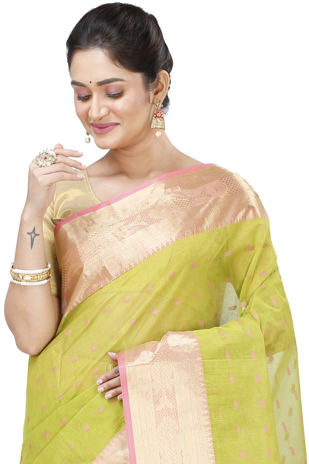 Olive Green Pure Cotton Griva Tant Saree (915)